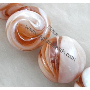 Lampwork glass bead, flat round, 16-17mm dia