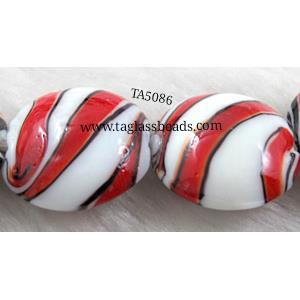 zebra lampwork glass beads, flat-round, red, 20mm dia