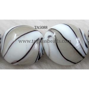 zebra lampwork glass beads, flat-round, grey, 20mm dia