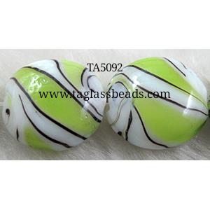 zebra lampwork glass beads, flat-round, olive, 20mm dia