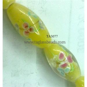 glass lampwork beads, barrel, flower, Olive, 10x19mm, hole:2mm