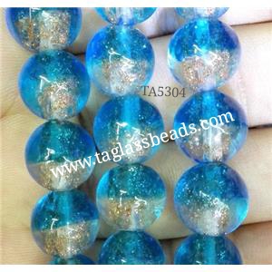 Lampwork glass bead within goldsand, round, double color, approx 12mm dia