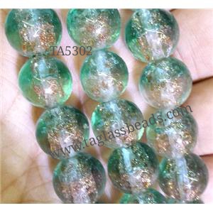 Lampwork glass bead within goldsand, round, double color, approx 12mm dia