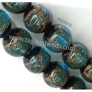 lampwork glass bead, round, aqua, 12mm dia