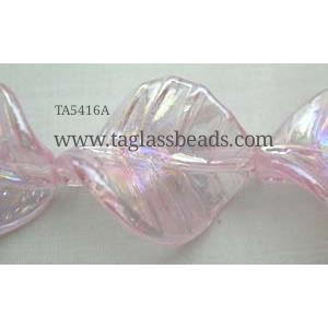 Handmade Twist leaf Lampwork Beads With Plated Color, 26x32mm