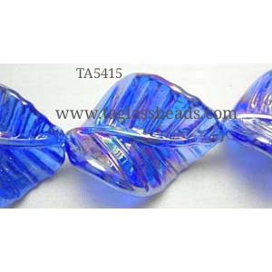 Handmade Twist leaf Lampwork Beads With Plated Color, 26x32mm