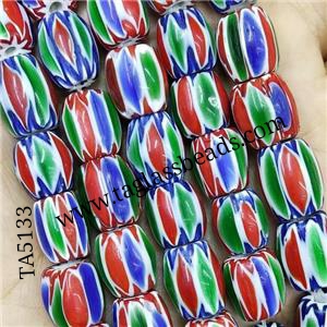 Nepal Style Multicolor Lampwork Glass Chevron Beads Barrel, approx 10-12mm