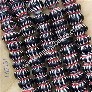 Nepal Style Black Lampwork Glass Rondelle Chevron Beads, approx 7-9mm