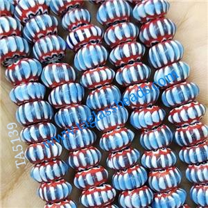 Nepal Style Blue Lampwork Glass Rondelle Chevron Beads, approx 7-9mm