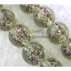 lampwork bead within silver goldsand and stripe, round, 12mm dia