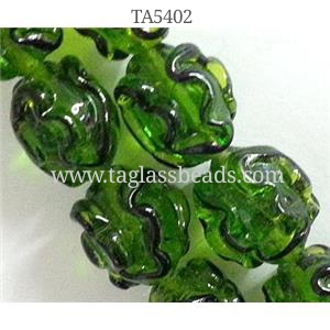 Lampwork Glass bead with stripe, barrel, olive, 13x18mm
