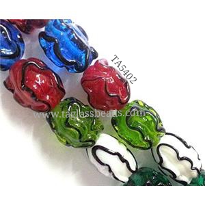 Lampwork Glass bead with stripe, barrel, mixed color, 13x18mm