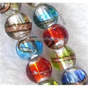 lampwork bead within silver foil and stripe, round, 12mm dia