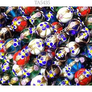 gold foil, flower, Lampwork Glass bead, mixed, 16mm dia