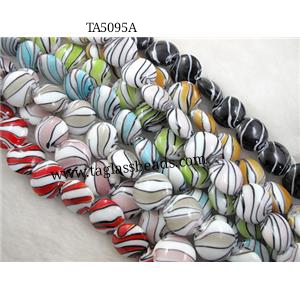 zebra lampwork glass beads, flat-round, mixed color, 20mm dia